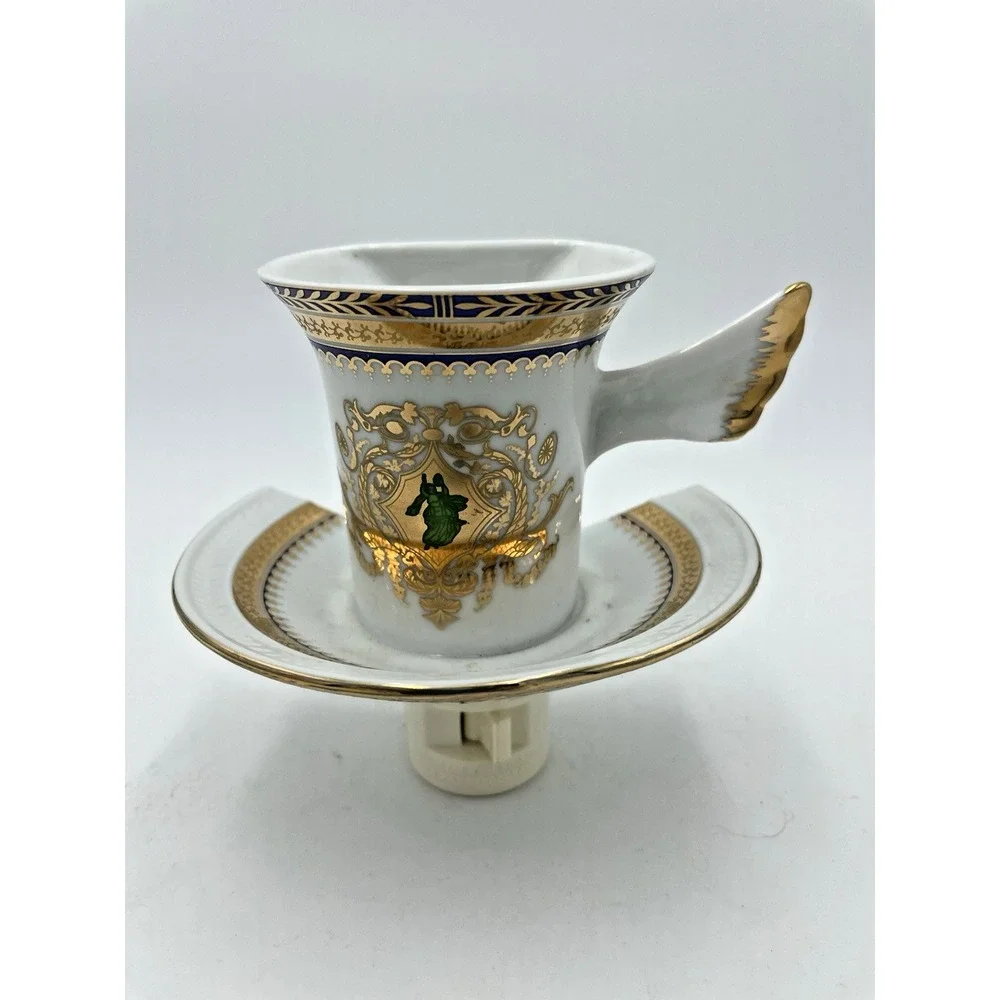 Elegant Porcelain Tea‎ Cup Nightlight Blue Gold Gilded Works